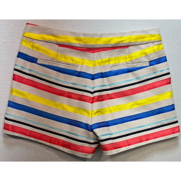 J.Crew Women's Jacquard Basket Weave Colorful Stripe Shorts Size 4 Multi Stretch - Picture 2 of 11